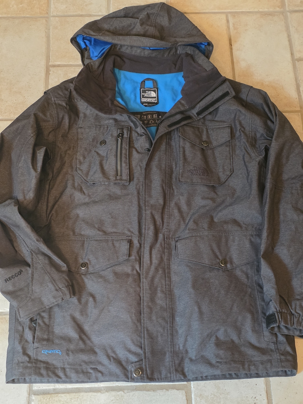 The North Face Cryptic Recco Men's Gray Waterproof Hooded Jacket Sz Lg